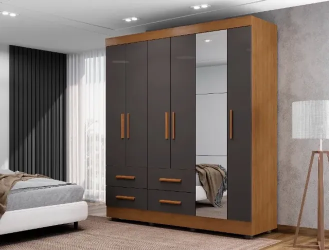 ROUPEIRO CASAL ABNER 100% MDF COM ESPELHO E 6 PORTAS