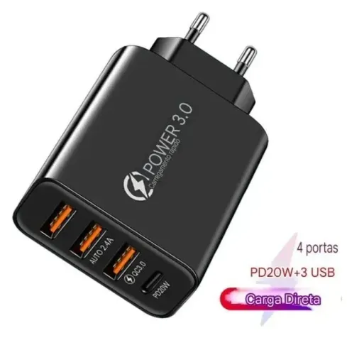 Carregador de celular 20W Power 3.0 3-USB e 1-Tipo C