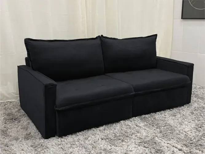 Sofá Cama 4 Lugares No Preto Veludo