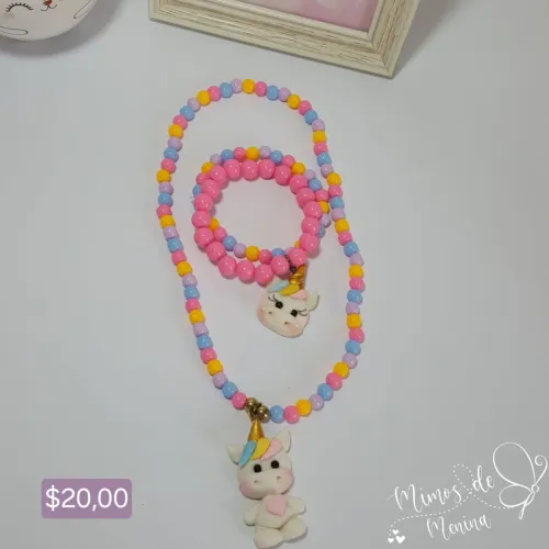 Colar e pulseira infantil unicórnio