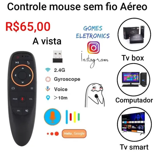 Controle Remoto Sem Fio Wireless Tv Smart, Pc, celular, com comando de voz Google Voice