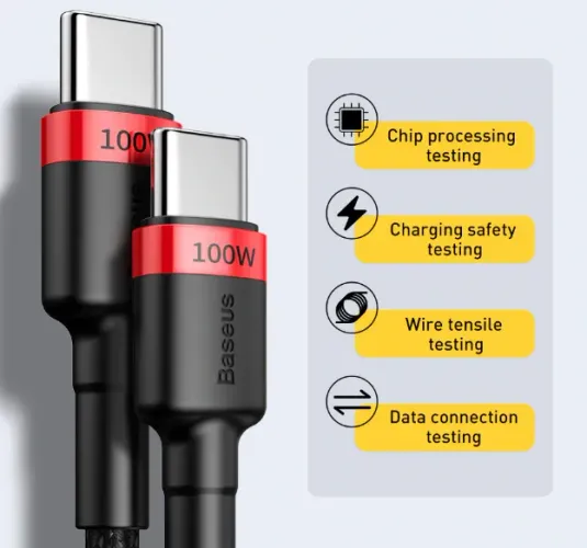 Cabo tipo C pd 100w Baseus em nylon carregamento rápido qc 3.0, dados 4.0.