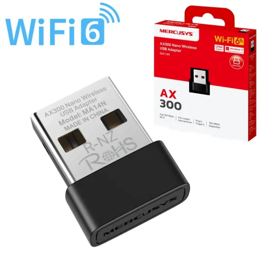 Adaptador USB Wireless Wi-Fi USB Nano 2.4 GHz (287 Mbps) Tecnologia Wi-Fi 6 Mercusys AX300
