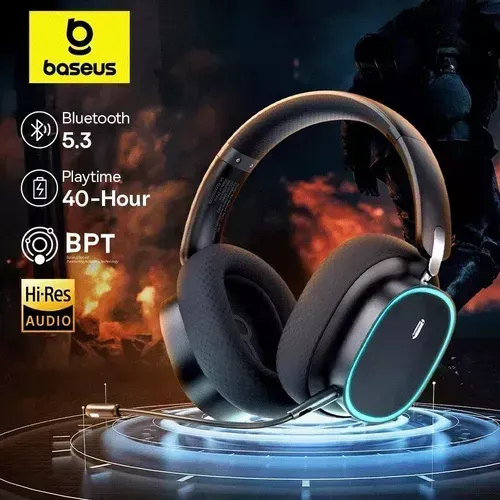 eadset Baseus Gh02 Conexão 2.4g E Bluetooth 5.3 Gamer Led Cor Preto Luz RGB