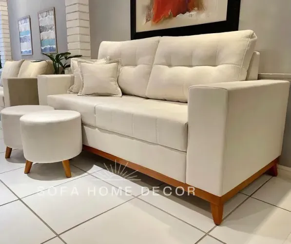 Sofá 2 Lugares com Puff e Design Moderno