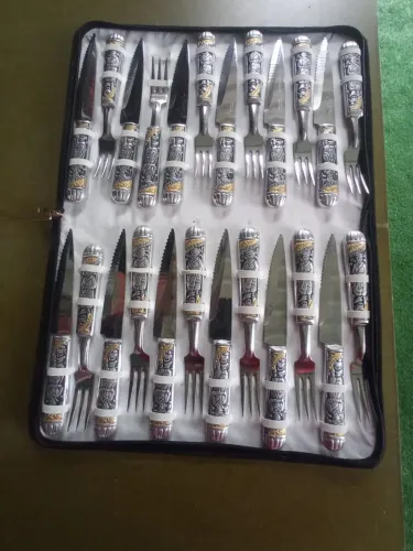 JOGO TALHERES PARA CHURRASCO 24 PEÇAS IMPORTADO - Prata e Inoxx