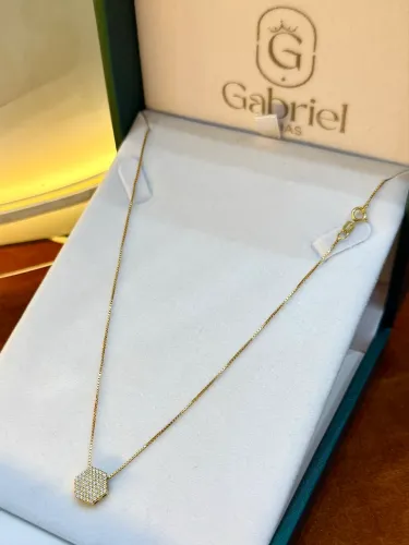 Cordão de ouro feminino + pingente cravejado ( LOJA FÍSICA )