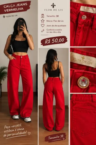 Calça Jeans Vermelha