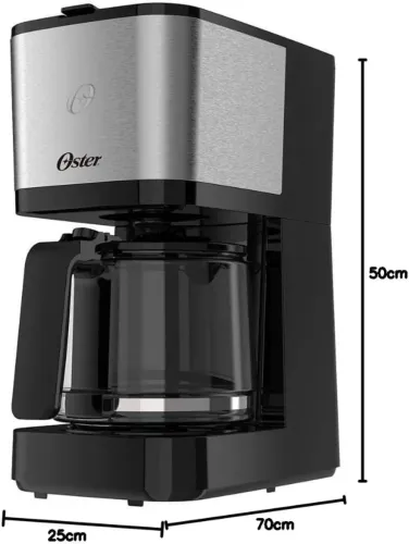Cafeteira Oster Inox, 1,2L, 110V, Preto/Inox, 750W, OCAF600