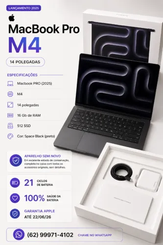 MacBook Pro M4 14" 16 GB 512 SSD - Completo na caixa - Garantia Apple 