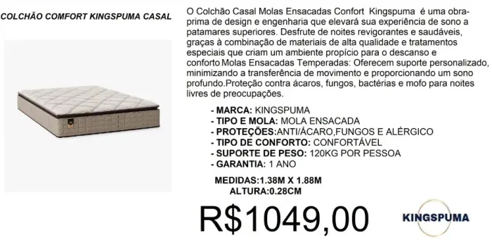 COLCHÃO CASAL MOLAS 28CM