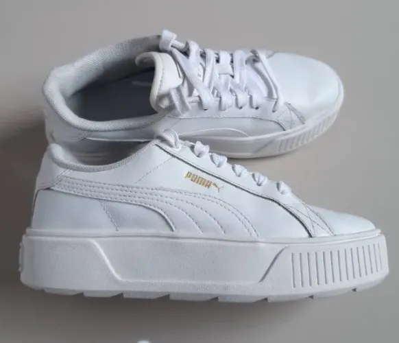 Tênis Puma Karmen Couro branco e dourado TAM. 35