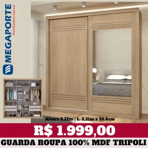 Guarda Roupa Casal 100% MDF 2 Portas de Correr com Espelho (Novo) Entrega Grátis!