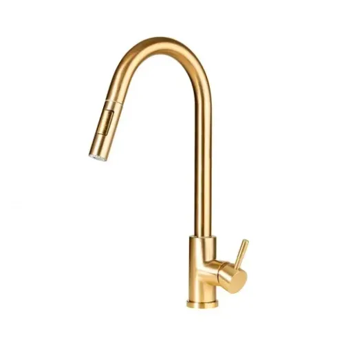 Torneira para Cozinha Gourmet Misturador Monocomando Em Aço Inox Escovado Dourado