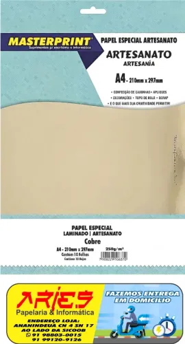 PAPEL ESPECIAL ARTESANATO LAMINADO LAMICOTE COBRE 250G MASTERPRINT A4 10 FOLHAS