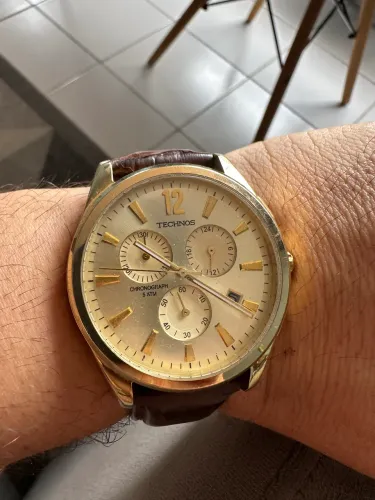 Relógio Technos Masculino JS05.AA - Couro e Dourado (Lindo!)