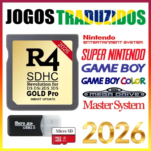 Cartão R4 2026 + Micro SD. Jogos Retro - Pronto para uso - Nintendo DS Lite, DSi, 2DS, 3DS