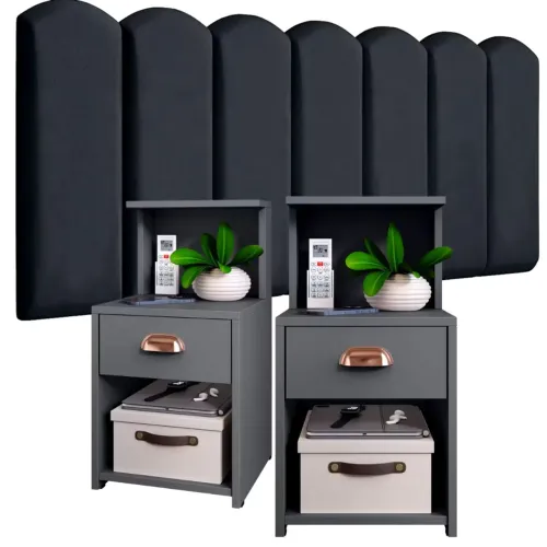 Kit Cabeceiras em Módulos NÚVEM com 1 kit Mesa de Cabeceira  com 1 Gaveta e Prateleira