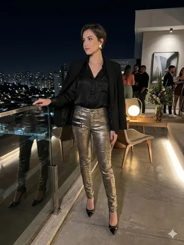Calça Justa Dourada Brilhosa Tam 36