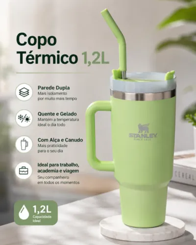 Garrafa Térmica 1200ml com Alça Tampa Canudo Rosa Estilo Stanley
