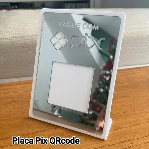 Placa Acrílico para Pix QRcode prata com branco Novo