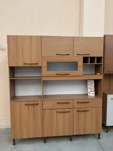 Armário de Cozinha Siena 100% MDF Tuboarte 7 Portas e 2 Gavetas - Bege Claro