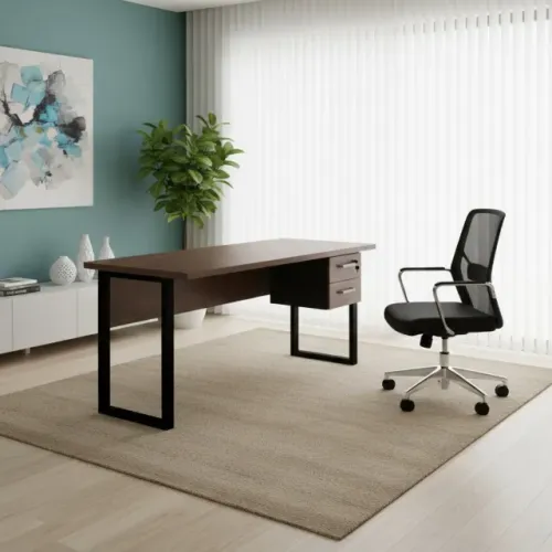 Mesa Escritório Pé Quadro 1,70x0,70 com Gavetas Marsala Preto Robusta Premium Pro 25475
