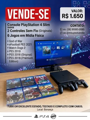 PlayStation 4 Slim com 2 Controles Originais com 6 jogos Mídia física