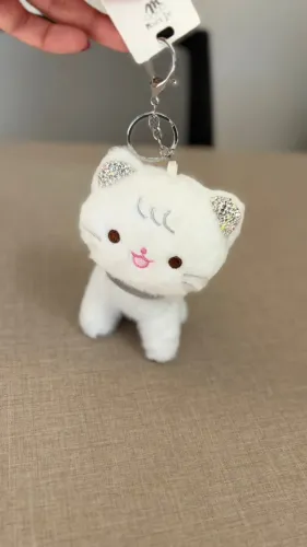 Chaveiro Pelúcia Gato Branco Laço Fofo 13cm Meu Gatinho