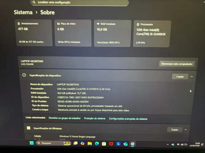 ? Lenovo LOQ Gamer i5 12ª Geração | 16GB RAM | RTX | Impecável | R$ 3.800