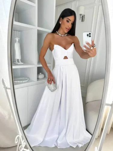 Vestido de festa branco tomara que caia