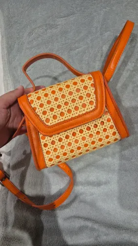 Bolsa Tiracolo Mini Satinato Laranja com Palha / Telhinha