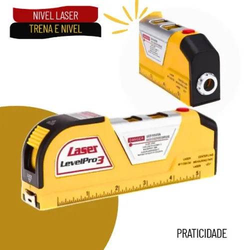 Nível Laser Level Pro 3 em 1 Profissional com Trena para Medições e Alinhamento - SFM33