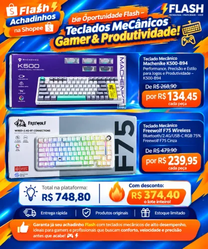Lote de Oportunidade Flash - Teclados Mecânicos Gamer & Produtividade