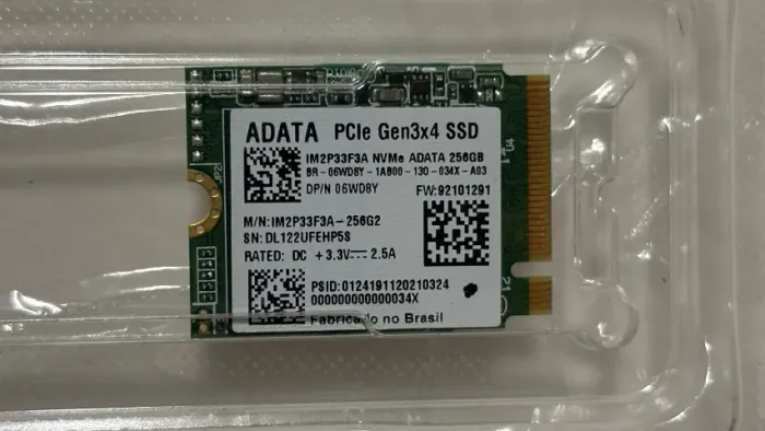 SSD NVMe M.2 ADATA 256GB (Estado de Novo)