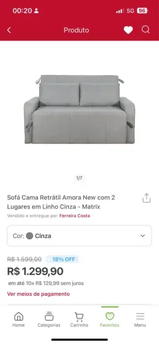 Sofa Cama Retrátil | Linho cinza