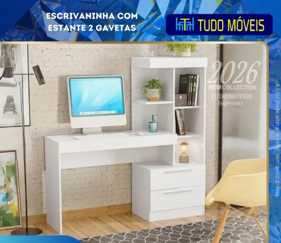 Escrivaninha com estante e 2 gavetas 