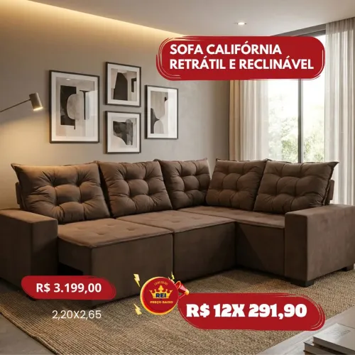 PROMOÇÃO URGENTE - Sofá de Canto RETRÁTIL RECLINÁVEL por apenas 12x R$291,90 Marrom