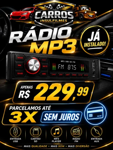 Rádio Automotivo MP3 USB SD FM + Instalação - R$ 229,99