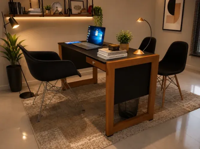 Mesa de Escritório Black Delluxe. Em Madeira Maciça: L106cm x P60cm x A74cm
