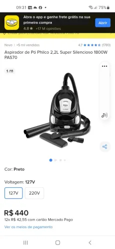 Aspirador de pó 127 volts zap *