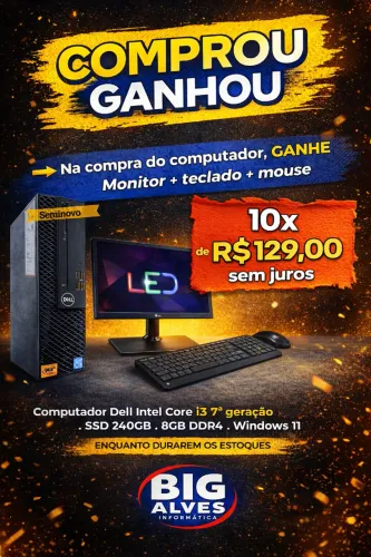 COMPUTADOR DELL CORE I3 7ª GERAÇÃO SSD 240GB 8GB DDR4 WINDOWS 11 COMPLETO COM MONITOR TECL