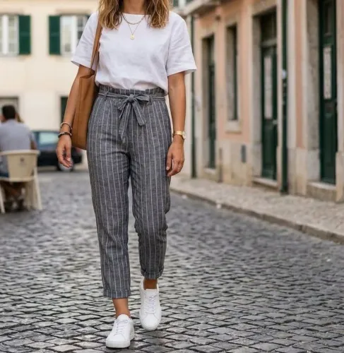 Calça feminina Bershka listrada tam P/38