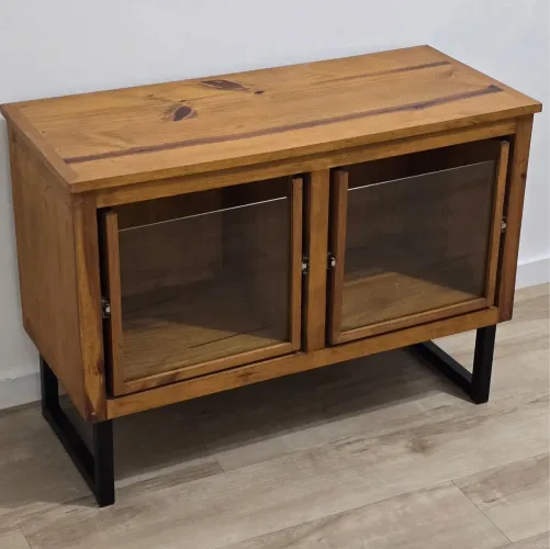 ESTANTE DISCO VINIL C/ 2 GAVETAS HORIZONTAL EM MADEIRA PINUS