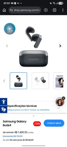 Fone Samsung Galaxy Buds4