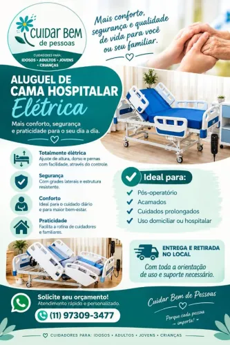 Locação cama Hospitalar Salutem com Elevação Motorizada (Locação Mensal)