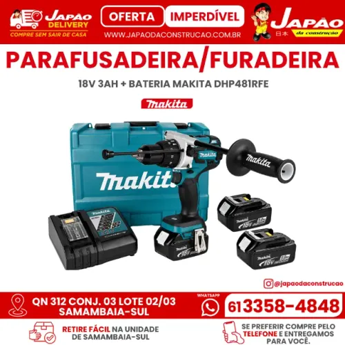 Parafusadeira/Furadeira 18V 3Ah + Bateria Makita Dhp481rfe