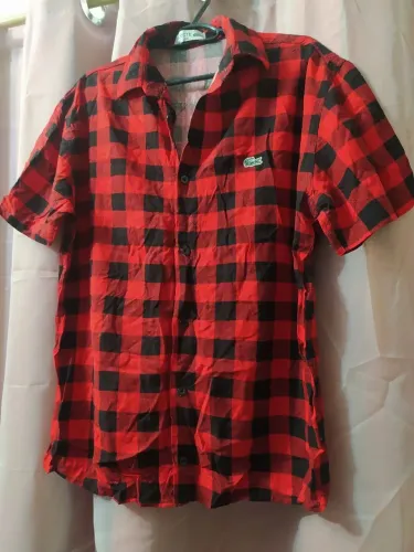 Camisa manga curta xadrez Lacoste orig. masculina unissex semi-nova brechó desapego