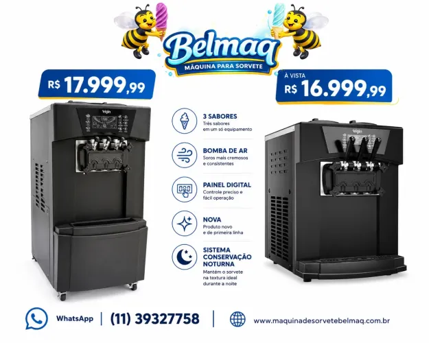 Máquina sorvete Soft 3 sabores 