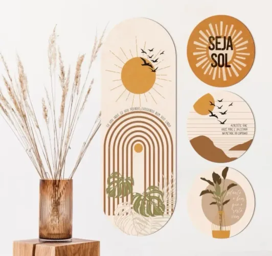 Conjunto Com 4 Placas decorativas em mdf -  Boho